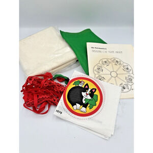 Berrini Cat Christmas Tree Skirt Kit Applique Sew 60" Dia 8 Fat Cats 1979 Unused